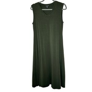 Eileen Fisher XS Green Tencel Lyocell V-Neck Sleeveless Midi Dress Casual‎